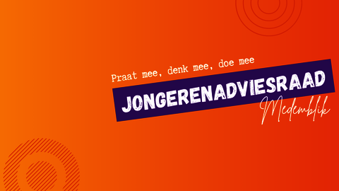 Afbeelding met het logo van de Jongerenadviesraad Medemblik en de tekst 'denk mee, praat mee, doe mee'.