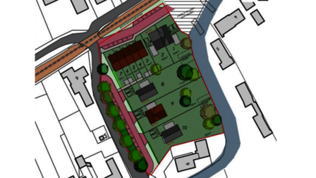 Plattegrond van de bouwlocatie met daarop aangegeven welke soort woningen er gebouwd worden en waar